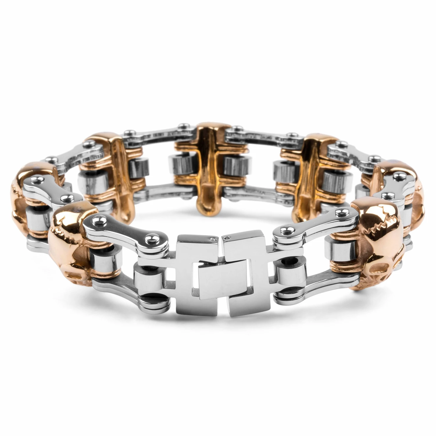 Fort Tempus Silver-Tone & Gold-Tone Stainless Steel Bike Chain Bracelet 3 Fort Tempus Silver-Tone & Gold-Tone Stainless Steel Bike Chain Bracelet - Image 3
