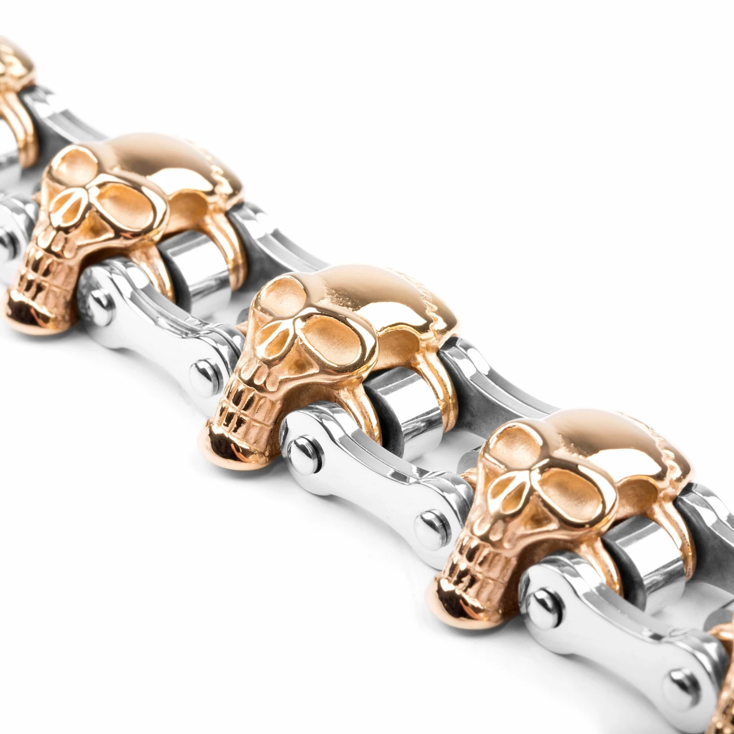 Fort Tempus Silver-Tone & Gold-Tone Stainless Steel Bike Chain Bracelet 5 Fort Tempus Silver-Tone & Gold-Tone Stainless Steel Bike Chain Bracelet - Image 5