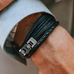 Lucleon Roy | Black Leather & Stainless Steel Wrap Bracelet -MEN'S BRACELETS Sales Store 14440 bracelet