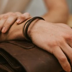 Lucleon Dark & Light Leather & Steel Single Strap Bracelet -MEN'S BRACELETS Sales Store 14515 bracelet