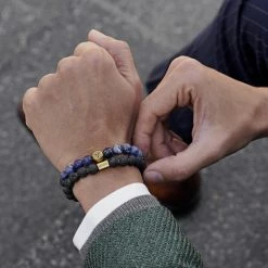 Lucleon Miro | Black Lava Rock & Blue Agate Bracelet Set -MEN'S BRACELETS Sales Store 14563 square