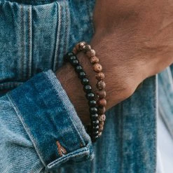 Lucleon Brown Agate & Black Wooden Bracelet Set -MEN'S BRACELETS Sales Store 14571 bracelet 1