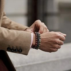 Lucleon Dark Brown, Red & Black Wooden Bracelet Set -MEN'S BRACELETS Sales Store 14575 square 1