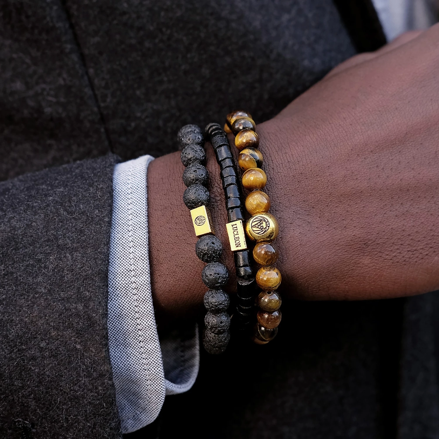 Lucleon Miro | Black Lava Rock, Coconut & Tiger's Eye Bracelet Set 5 Lucleon Miro | Black Lava Rock, Coconut & Tiger's Eye Bracelet Set - Image 5