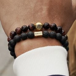 Lucleon Miro | Black Lava Rock & Red Tiger's Eye Bracelet Set -MEN'S BRACELETS Sales Store 14587best