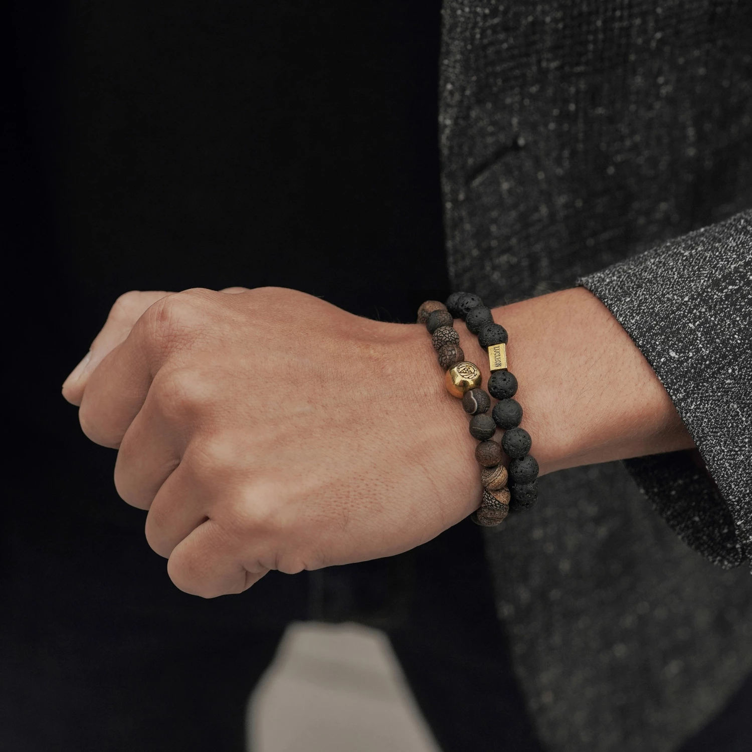 Lucleon Miro | Black Lava Rock & Brown Agate Bracelet Set 3 Lucleon Miro | Black Lava Rock & Brown Agate Bracelet Set - Image 3