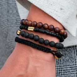 Lucleon Miro | Black Lava Rock, Wooden & Coconut Bracelet Set -MEN'S BRACELETS Sales Store 14609 bracelet