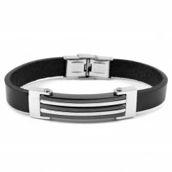Fort Tempus Soft Black Leather & Stainless Steel Bracelet