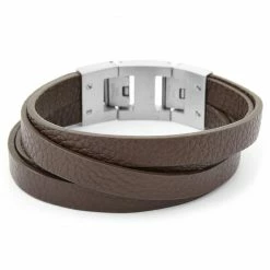 Fort Tempus Brown Leather Strip & Stainless Steel Bracelet 5 Fort Tempus Brown Leather Strip & Stainless Steel Bracelet -MEN'S BRACELETS Sales Store 15 2 89