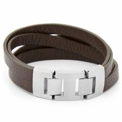 Fort Tempus Brown Leather Strip & Stainless Steel Bracelet