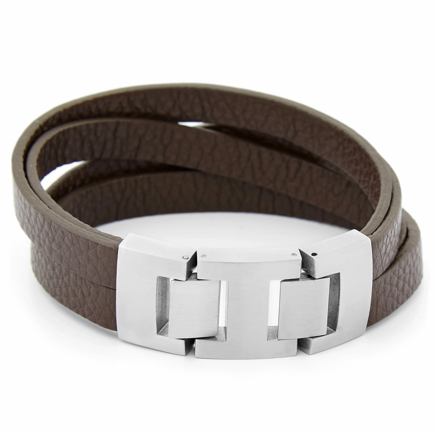 Fort Tempus Brown Leather Strip & Stainless Steel Bracelet 1 Fort Tempus Brown Leather Strip & Stainless Steel Bracelet