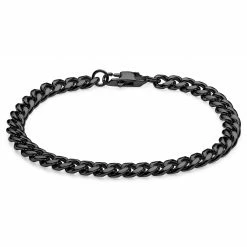 Lucleon 6mm Black Stainless Steel Curb Chain Bracelet