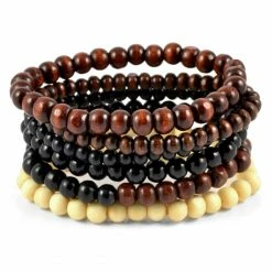 Collin Rowe Black, Brown & Cream Natural Wooden Bracelet Set