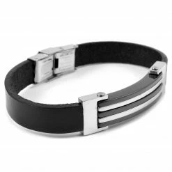 Fort Tempus Soft Black Leather & Stainless Steel Bracelet -MEN'S BRACELETS Sales Store 15 60