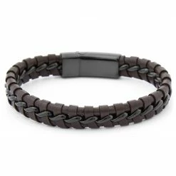 Lucleon Brown Braided Leather & Stainless Steel Bracelet -MEN'S BRACELETS Sales Store 16 1 116