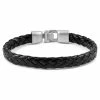 Fort Tempus Simple Black Braided Leather Bracelet