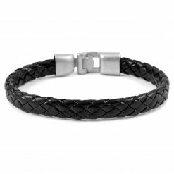 Fort Tempus Simple Black Braided Leather Bracelet