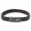 Lucleon Brown Braided Leather & Stainless Steel Bracelet