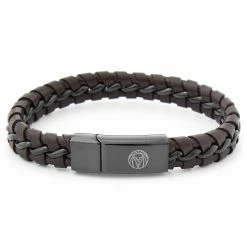 Lucleon Brown Braided Leather & Stainless Steel Bracelet