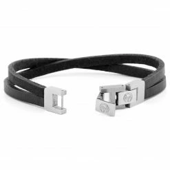 Lucleon Black Leather & Steel Single Strap Bracelet -MEN'S BRACELETS Sales Store 16 3 67