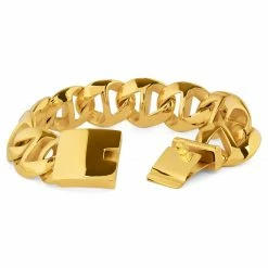 Fort Tempus Extra Chunky Gold-Tone Stainless Steel Curb Chain Bracelet -MEN'S BRACELETS Sales Store 16 3 88