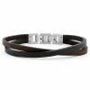 Lucleon Dark Leather & Steel Single Strap Bracelet