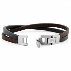 Lucleon Dark Leather & Steel Single Strap Bracelet -MEN'S BRACELETS Sales Store 17 3 62