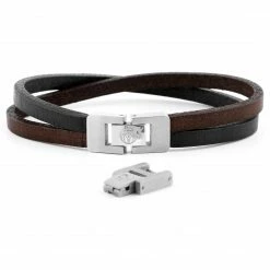 Lucleon Dark Leather & Steel Single Strap Bracelet -MEN'S BRACELETS Sales Store 17 4 30