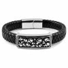 Fort Tempus Black Braided Leather Strap & Stainless Steel Skull Bracelet