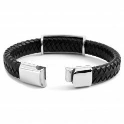 Fort Tempus Black Braided Leather Strap & Stainless Steel Skull Bracelet -MEN'S BRACELETS Sales Store 18 3 16
