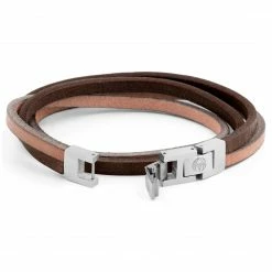 Lucleon Light Brown Leather & Stainless Steel Double Wrap Bracelet -MEN'S BRACELETS Sales Store 18 3 45