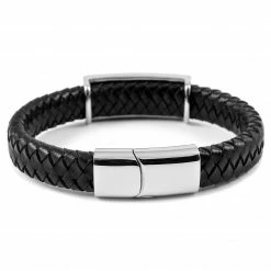 Fort Tempus Black Braided Leather Strap & Stainless Steel Skull Bracelet -MEN'S BRACELETS Sales Store 18 11 2 2 1 47