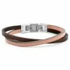 Lucleon Light Brown Leather & Steel Single Strap Bracelet