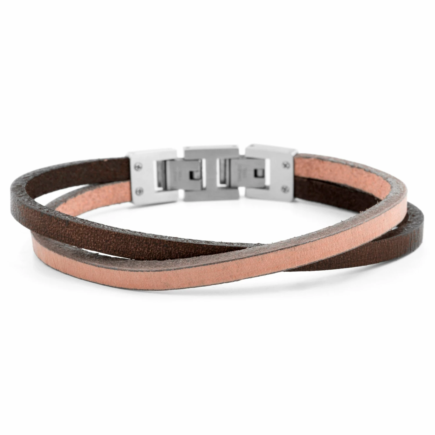 Lucleon Light Brown Leather & Steel Single Strap Bracelet 1 Lucleon Light Brown Leather & Steel Single Strap Bracelet