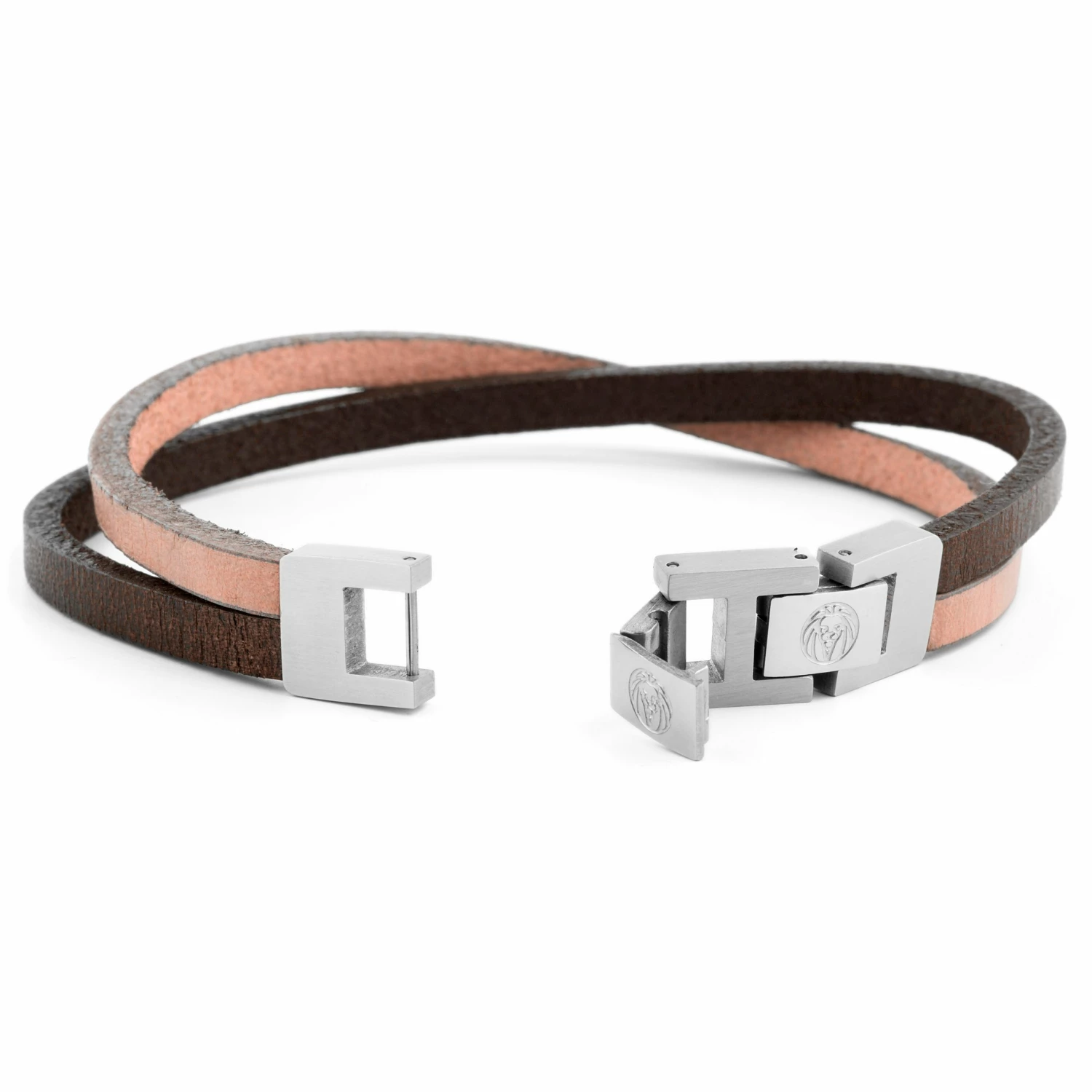 Lucleon Light Brown Leather & Steel Single Strap Bracelet 3 Lucleon Light Brown Leather & Steel Single Strap Bracelet - Image 3