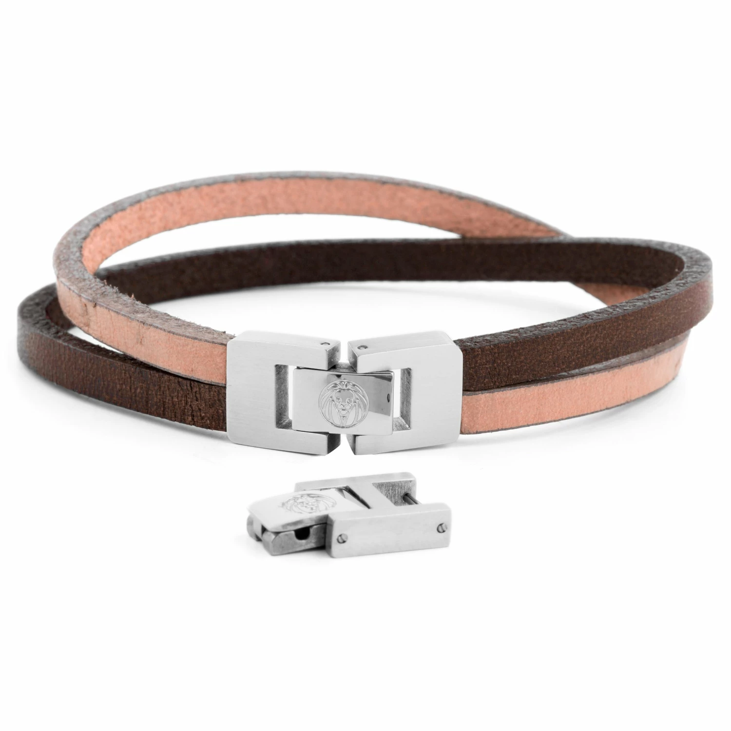 Lucleon Light Brown Leather & Steel Single Strap Bracelet 4 Lucleon Light Brown Leather & Steel Single Strap Bracelet - Image 4