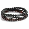 Lucleon Red Tiger's Eye & Black Lava Rock & Leather Cord Bracelet Set