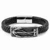 Fort Tempus Black Braided Leather & Stainless Steel Anchor Bracelet
