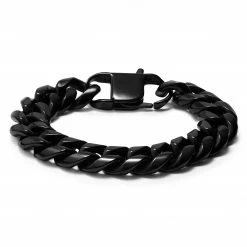 Lucleon 14mm Black Stainless Steel Curb Chain Bracelet