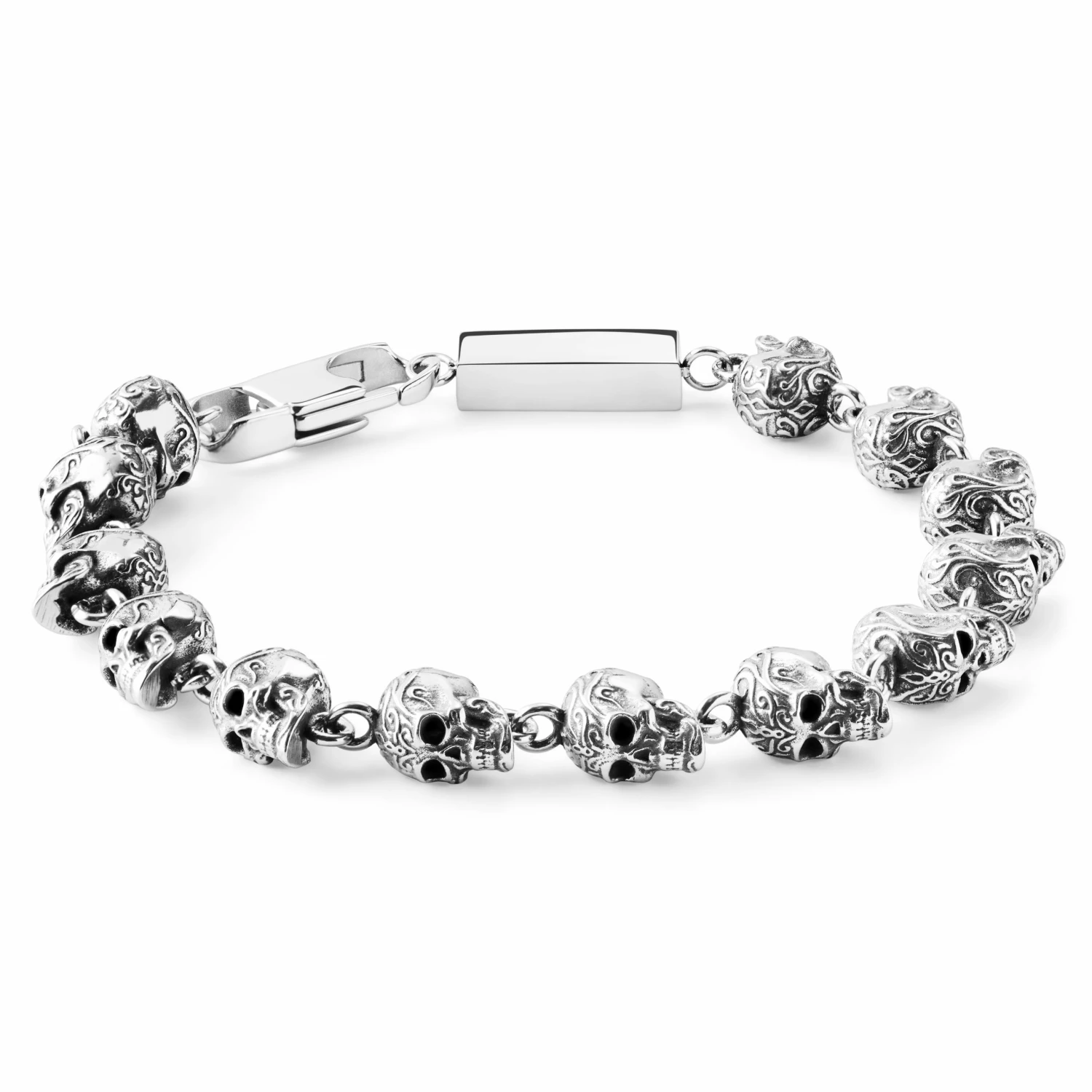 Arkai Rico | Silver-Tone Stainless Steel Skull Bracelet 1 Arkai Rico | Silver-Tone Stainless Steel Skull Bracelet