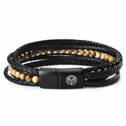 Lucleon Naxos | Black Braided Leather & Jasper Bead Bracelet