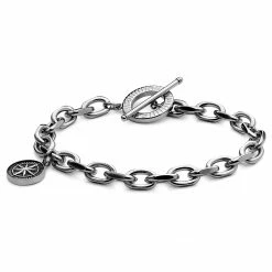 Arkai Atlas | Silver-tone Stainless Steel North Star Charm Bracelet