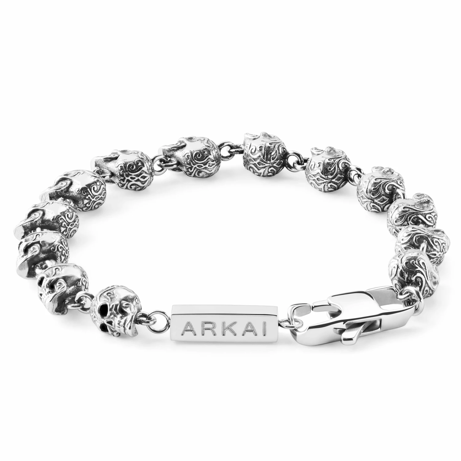 Arkai Rico | Silver-Tone Stainless Steel Skull Bracelet 2 Arkai Rico | Silver-Tone Stainless Steel Skull Bracelet - Image 2