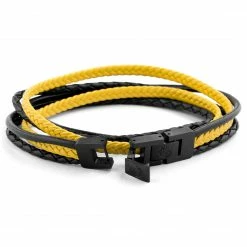 Lucleon Roy | Black & Yellow Leather & Stainless Steel Wrap Bracelet -MEN'S BRACELETS Sales Store 2 3 243