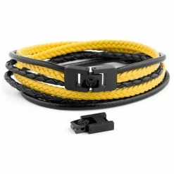 Lucleon Roy | Black & Yellow Leather & Stainless Steel Wrap Bracelet -MEN'S BRACELETS Sales Store 2 4 163