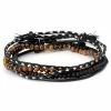 Waykins Black Beads, Tiger's Eye, Yarn & Leather Bracelet Set