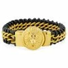 Fort Tempus Black Leather Cord & Gold-Tone Stainless Steel Lion's Head Bracelet