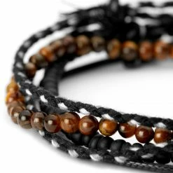 Waykins Black Beads, Tiger's Eye, Yarn & Leather Bracelet Set -MEN'S BRACELETS Sales Store 20 342777f3ac824acc80a33347275c5bba5