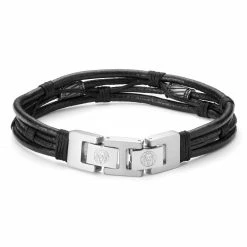 Lucleon Icon | Black & Silver-Tone Leather Cord Bracelet