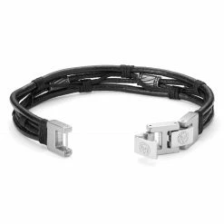 Lucleon Icon | Black & Silver-Tone Leather Cord Bracelet -MEN'S BRACELETS Sales Store 20267 2